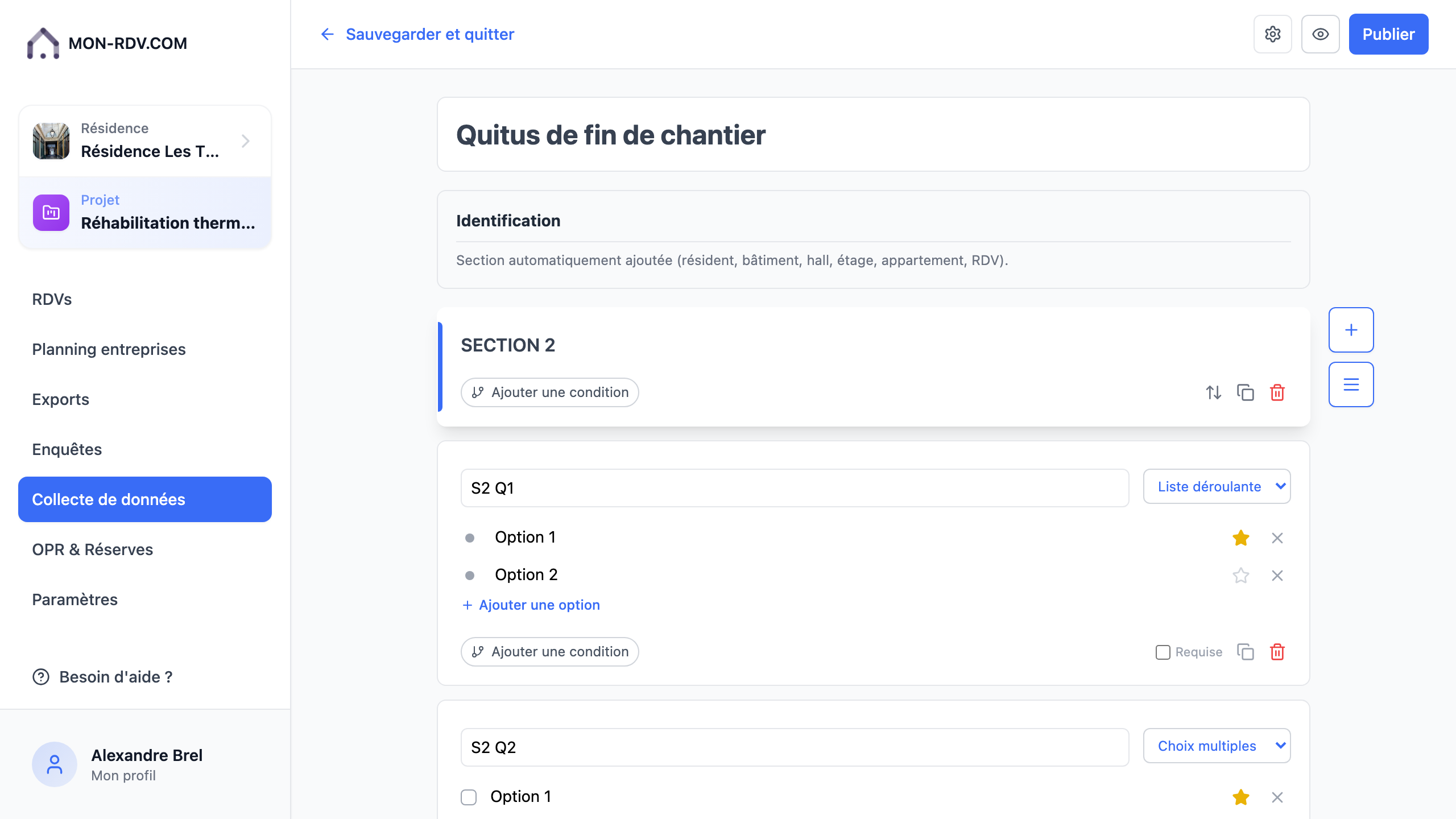 Aperçu de l'écran : Construire un modèle de collecte