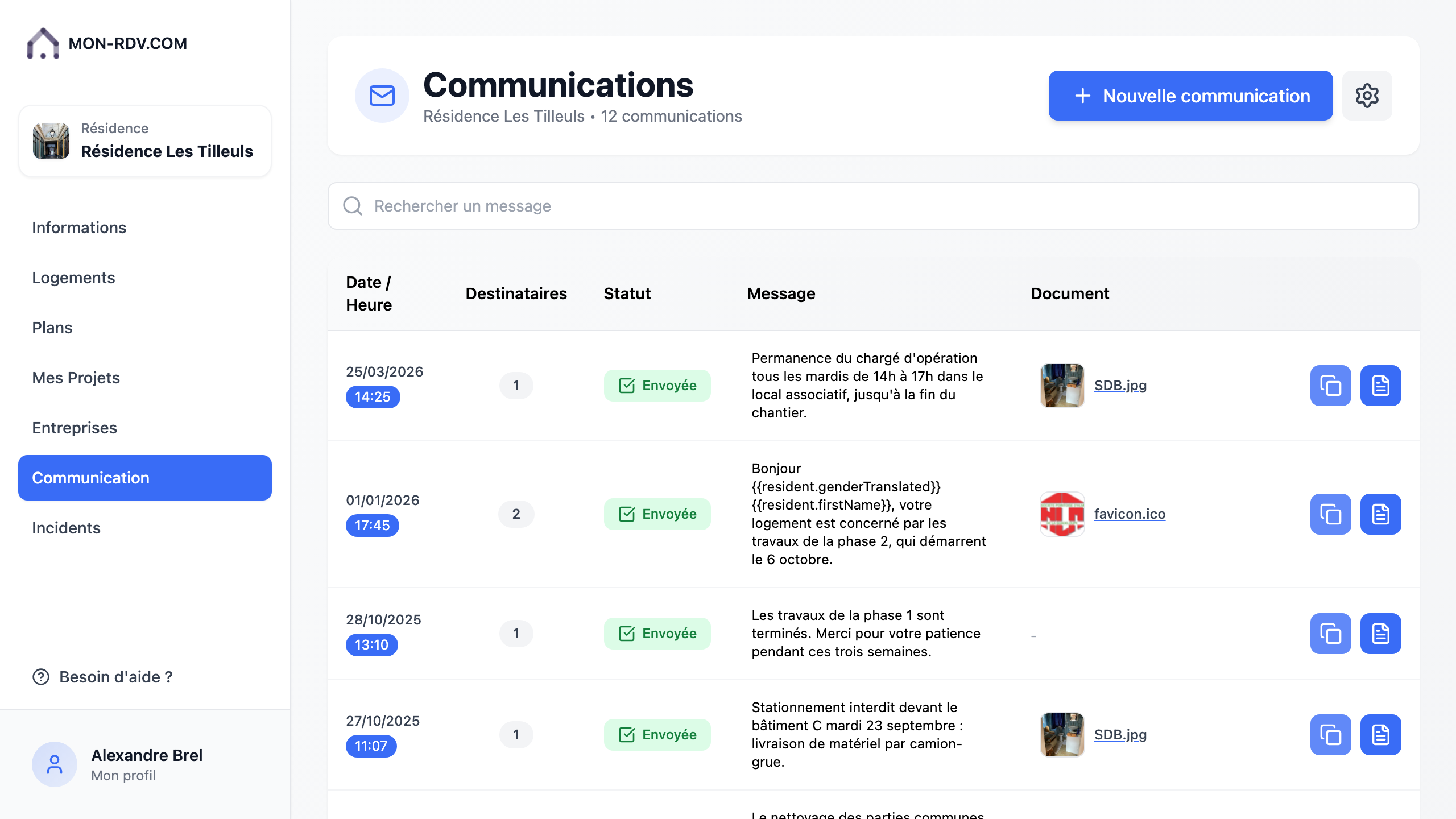 Aperçu de l'écran : Envoyer une communication ciblée