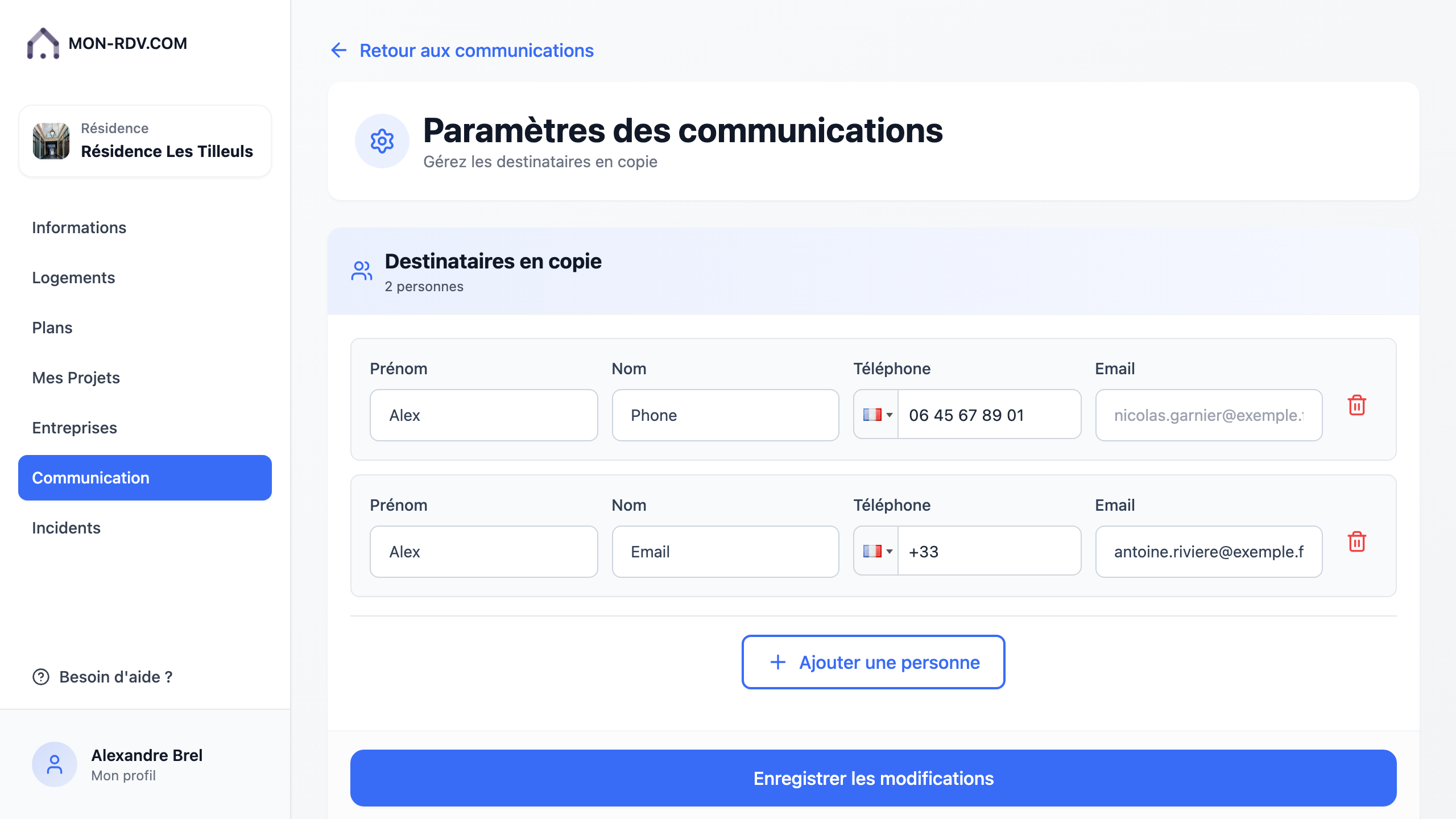 Aperçu de l'écran : Paramètres d'expédition