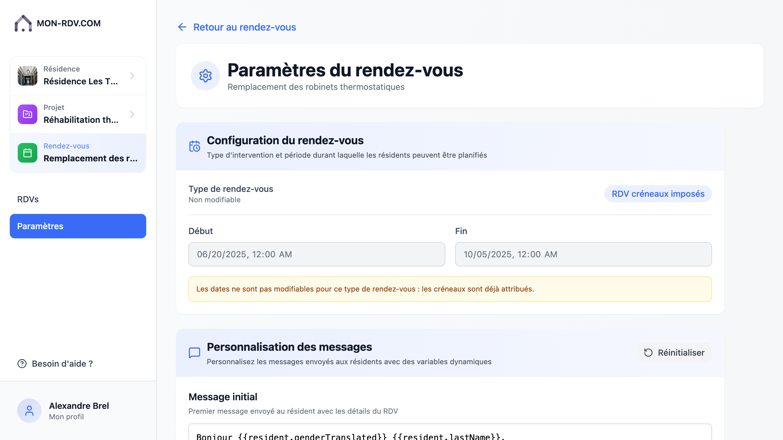 Aperçu de l'écran : Rappels automatiques