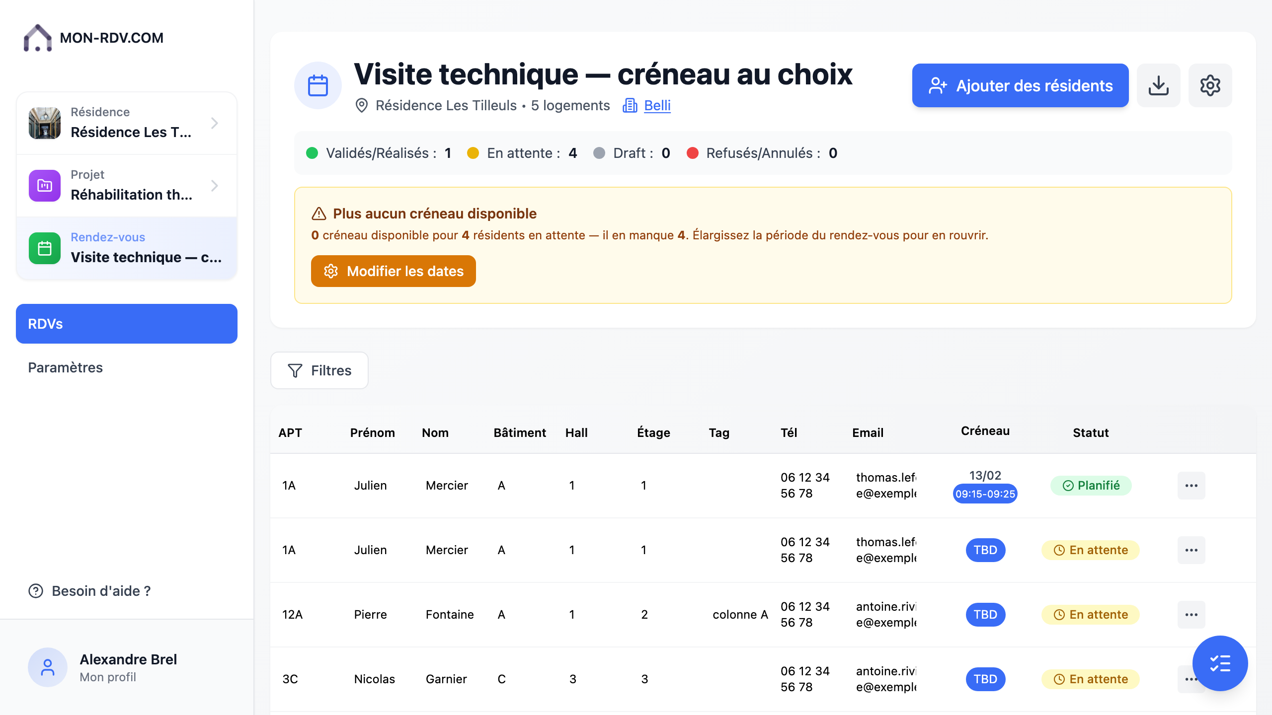 Aperçu de l'écran : Relancer et replanifier